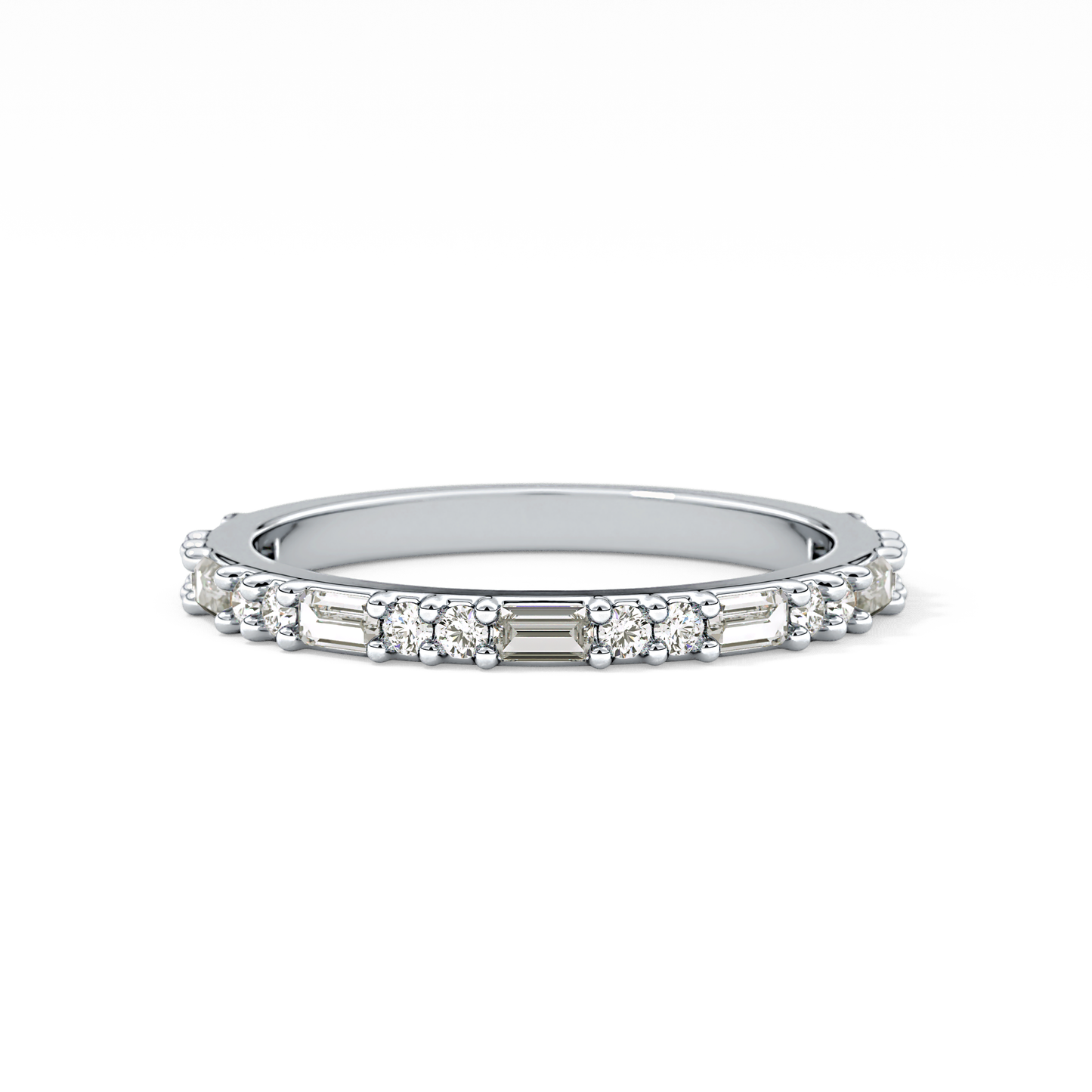 Half Eternity Wedding Band with 0.70 TCW Round and Baguette Cut Moissanite – Yellow, White, or Rose Gold