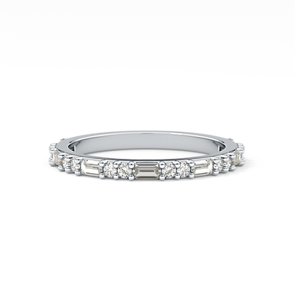 Half Eternity Wedding Band with 0.70 TCW Round and Baguette Cut Moissanite – Yellow, White, or Rose Gold
