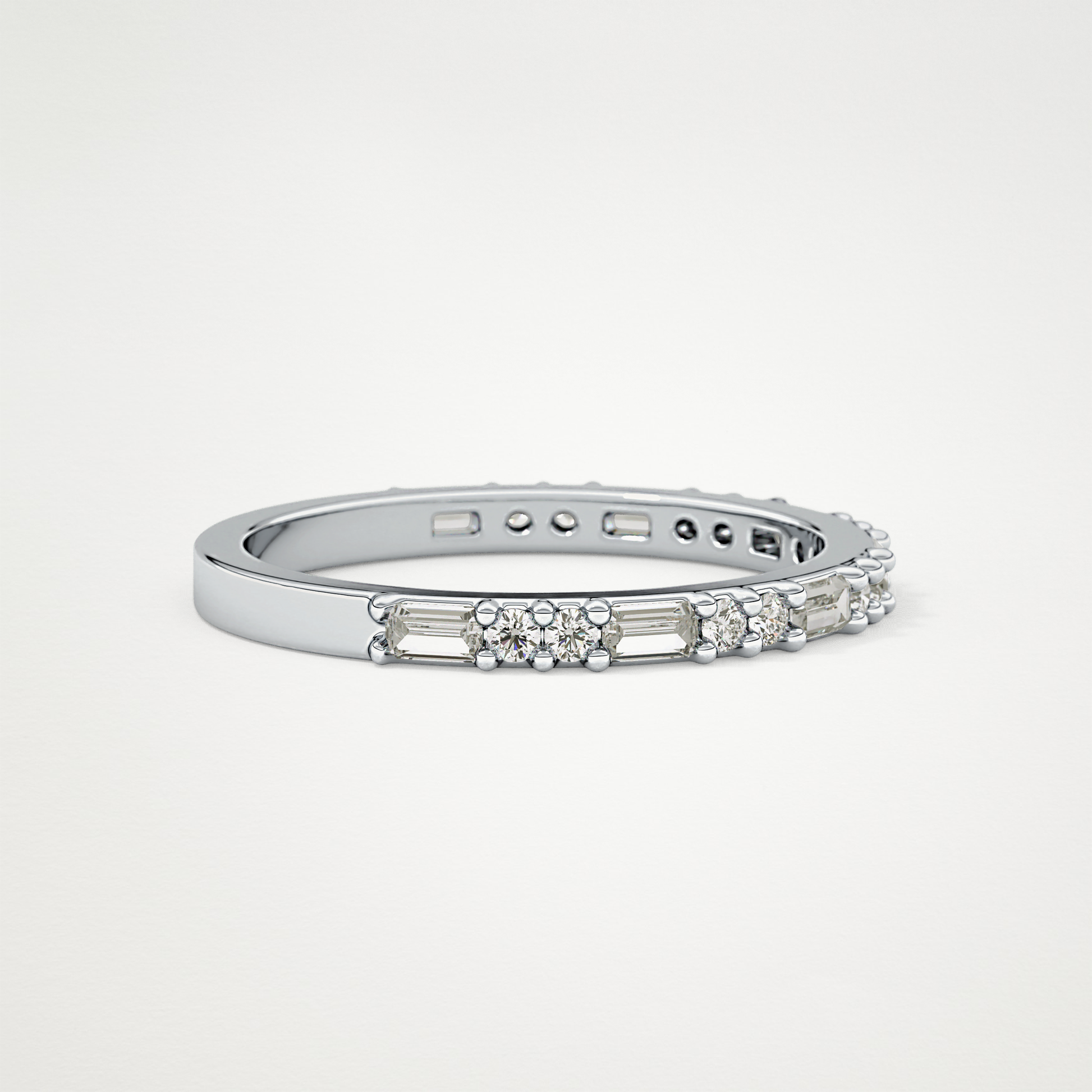 0.70 TCW Round & Baguette Lab Grown Diamond Half Eternity Wedding Band