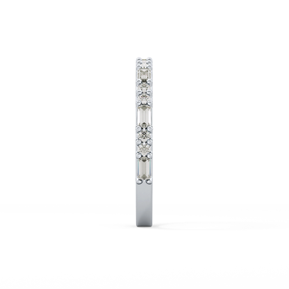 Half Eternity Wedding Band with 0.70 TCW Round and Baguette Cut Moissanite – Yellow, White, or Rose Gold