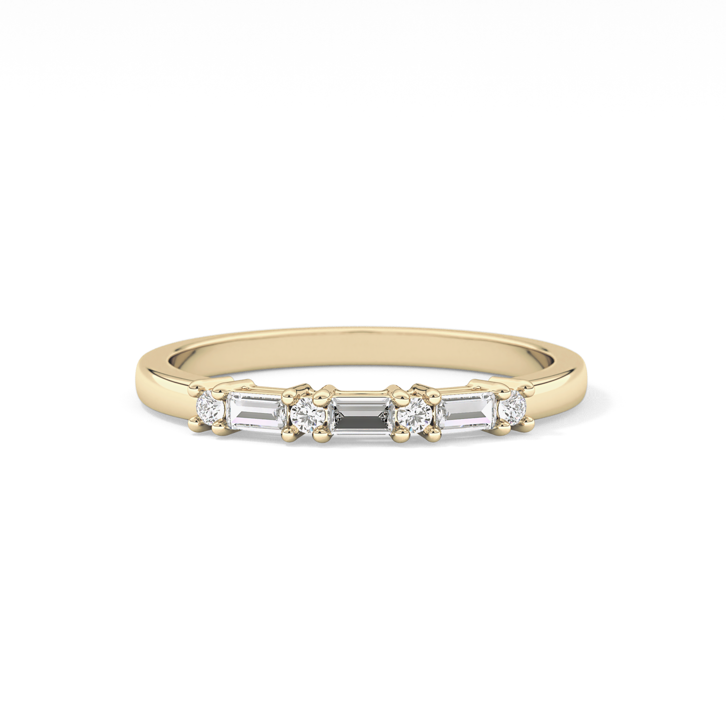 Half Eternity Wedding Band with 0.22 TCW Round and Baguette Cut Moissanite – Yellow, White, or Rose Gold
