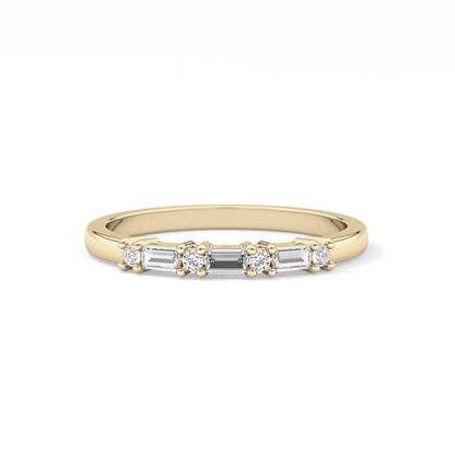 Half Eternity Wedding Band with 0.22 TCW Round and Baguette Cut Moissanite – Yellow, White, or Rose Gold