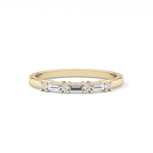 Half Eternity Wedding Band with 0.22 TCW Round and Baguette Cut Moissanite – Yellow, White, or Rose Gold