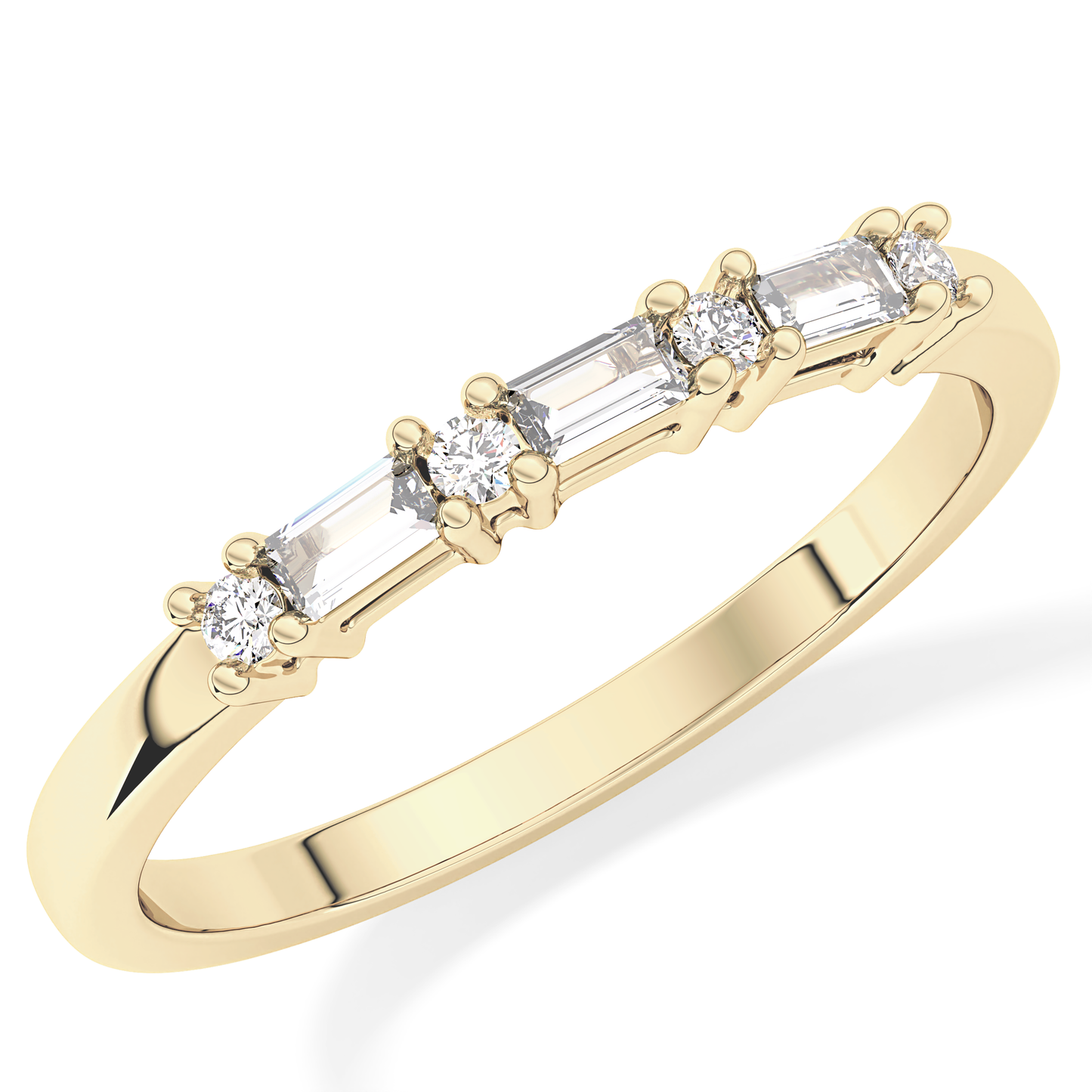 Half Eternity Wedding Band with 0.22 TCW Round and Baguette Cut Moissanite – Yellow, White, or Rose Gold