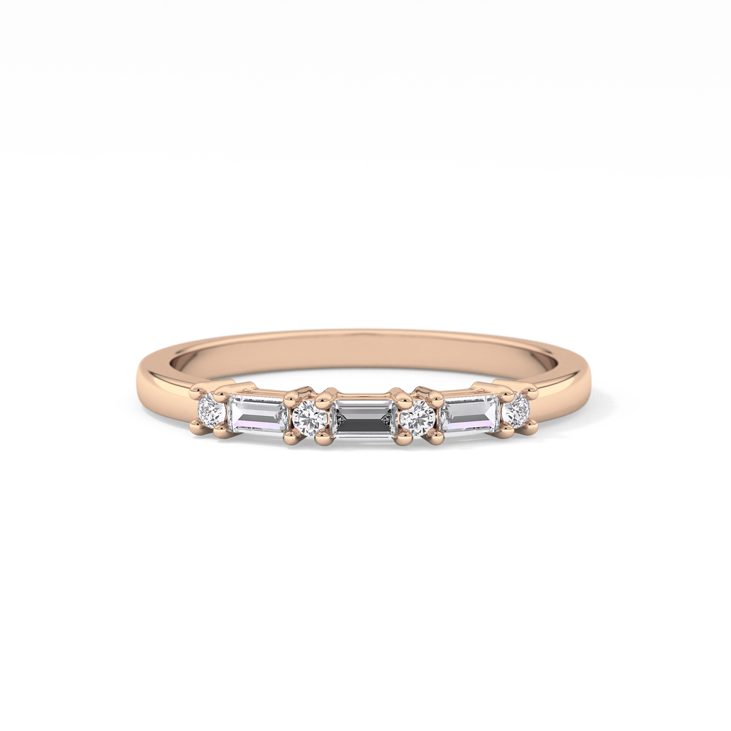 Half Eternity Wedding Band with 0.22 TCW Round and Baguette Cut Moissanite – Yellow, White, or Rose Gold