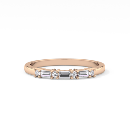 Half Eternity Wedding Band with 0.22 TCW Round and Baguette Cut Moissanite – Yellow, White, or Rose Gold
