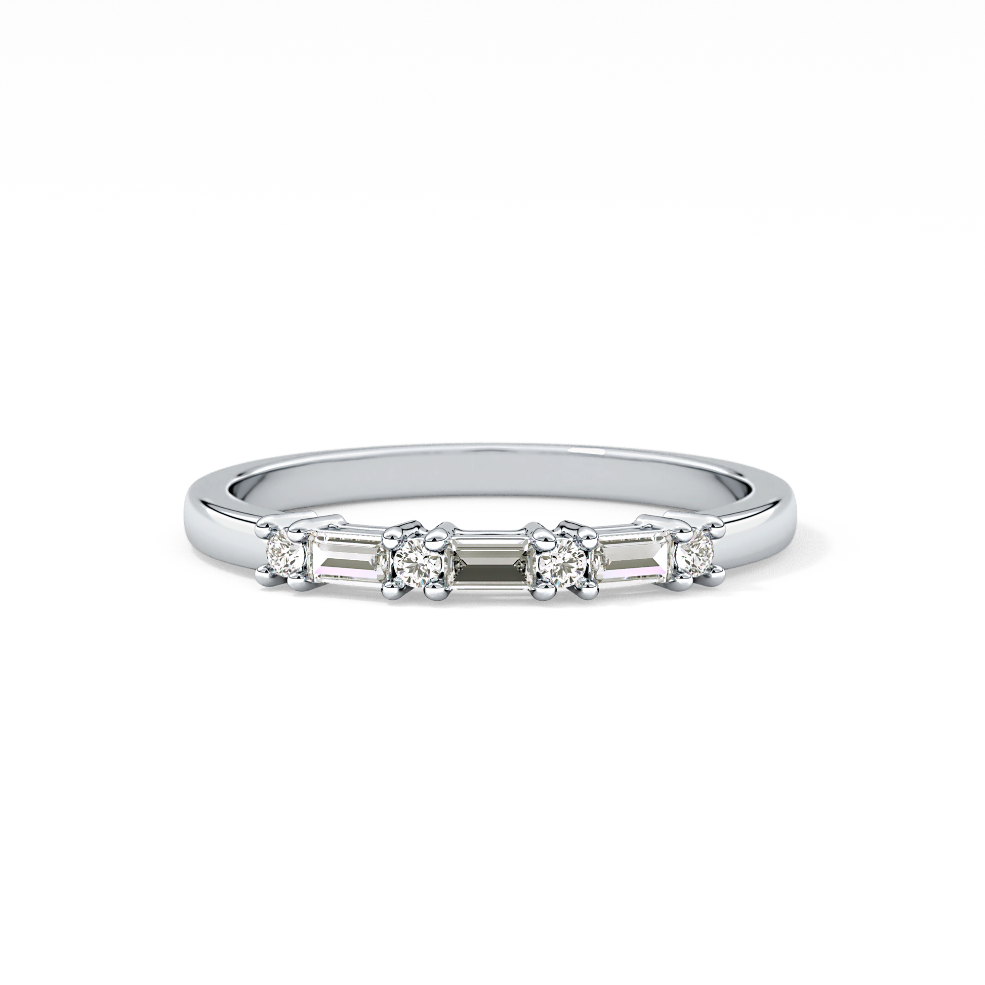 Half Eternity Wedding Band with 0.22 TCW Round and Baguette Cut Moissanite – Yellow, White, or Rose Gold