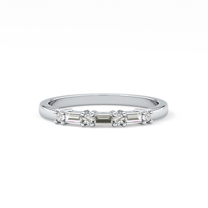 Half Eternity Wedding Band with 0.22 TCW Round and Baguette Cut Moissanite – Yellow, White, or Rose Gold