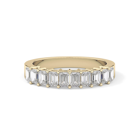 Half Eternity Wedding Band with 1.42 TCW Emerald Cut Moissanite – Yellow, White, or Rose Gold