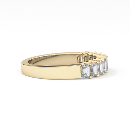 Half Eternity Wedding Band with 1.42 TCW Emerald Cut Moissanite – Yellow, White, or Rose Gold