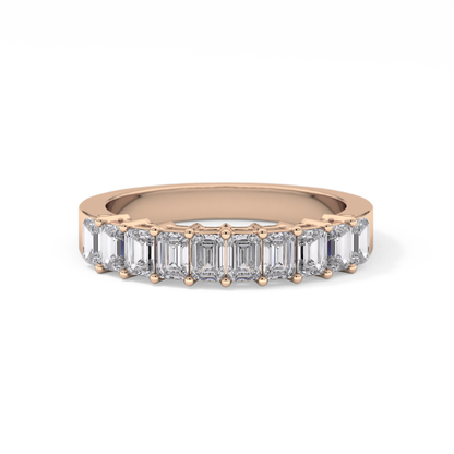 Half Eternity Wedding Band with 1.42 TCW Emerald Cut Moissanite – Yellow, White, or Rose Gold