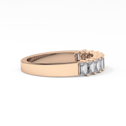 Half Eternity Wedding Band with 1.42 TCW Emerald Cut Moissanite – Yellow, White, or Rose Gold