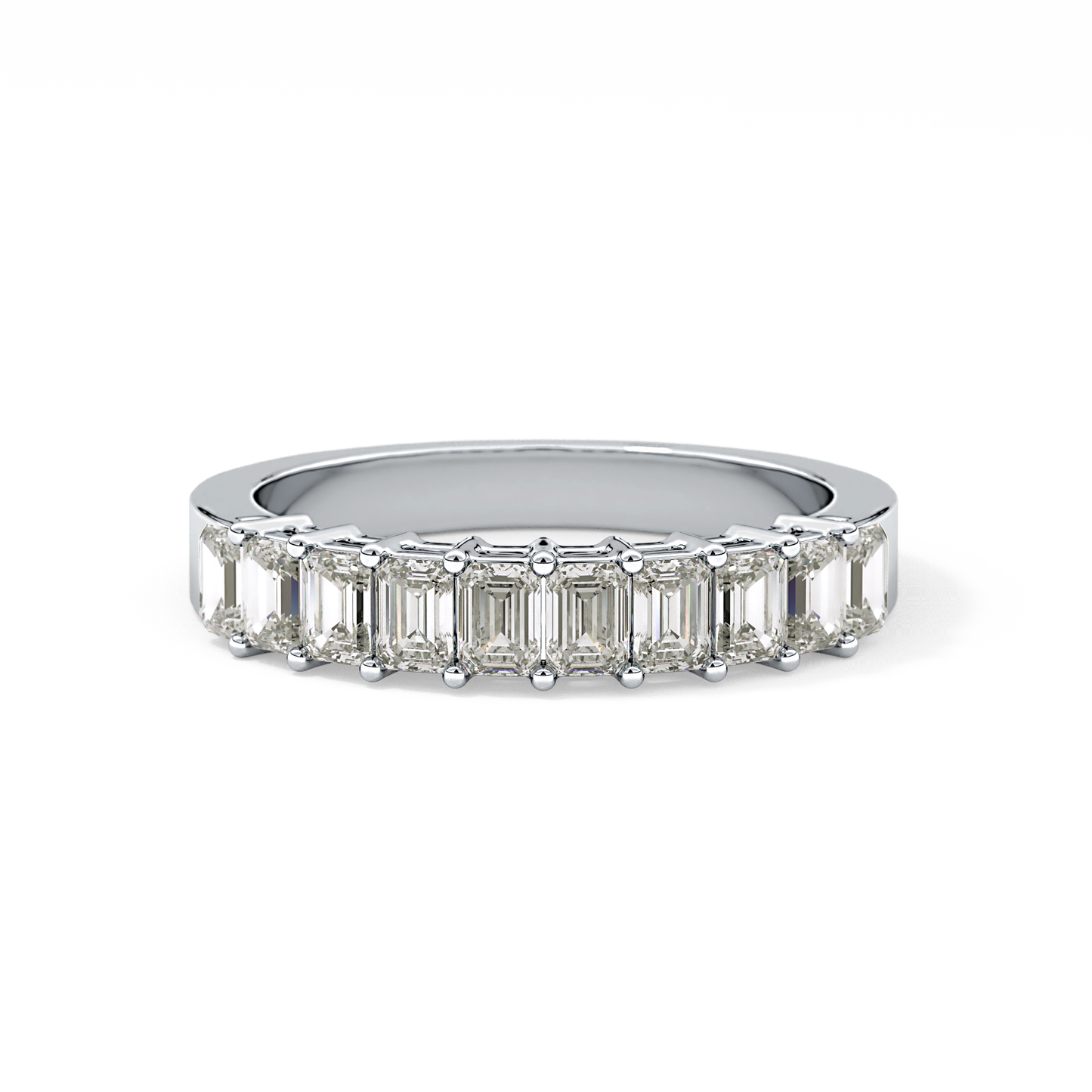 Half Eternity Wedding Band with 1.42 TCW Emerald Cut Moissanite – Yellow, White, or Rose Gold