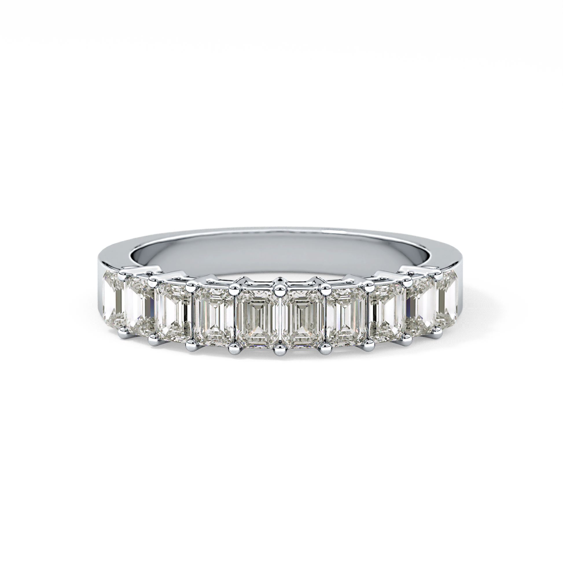 Half Eternity Wedding Band with 1.42 TCW Emerald Cut Moissanite – Yellow, White, or Rose Gold