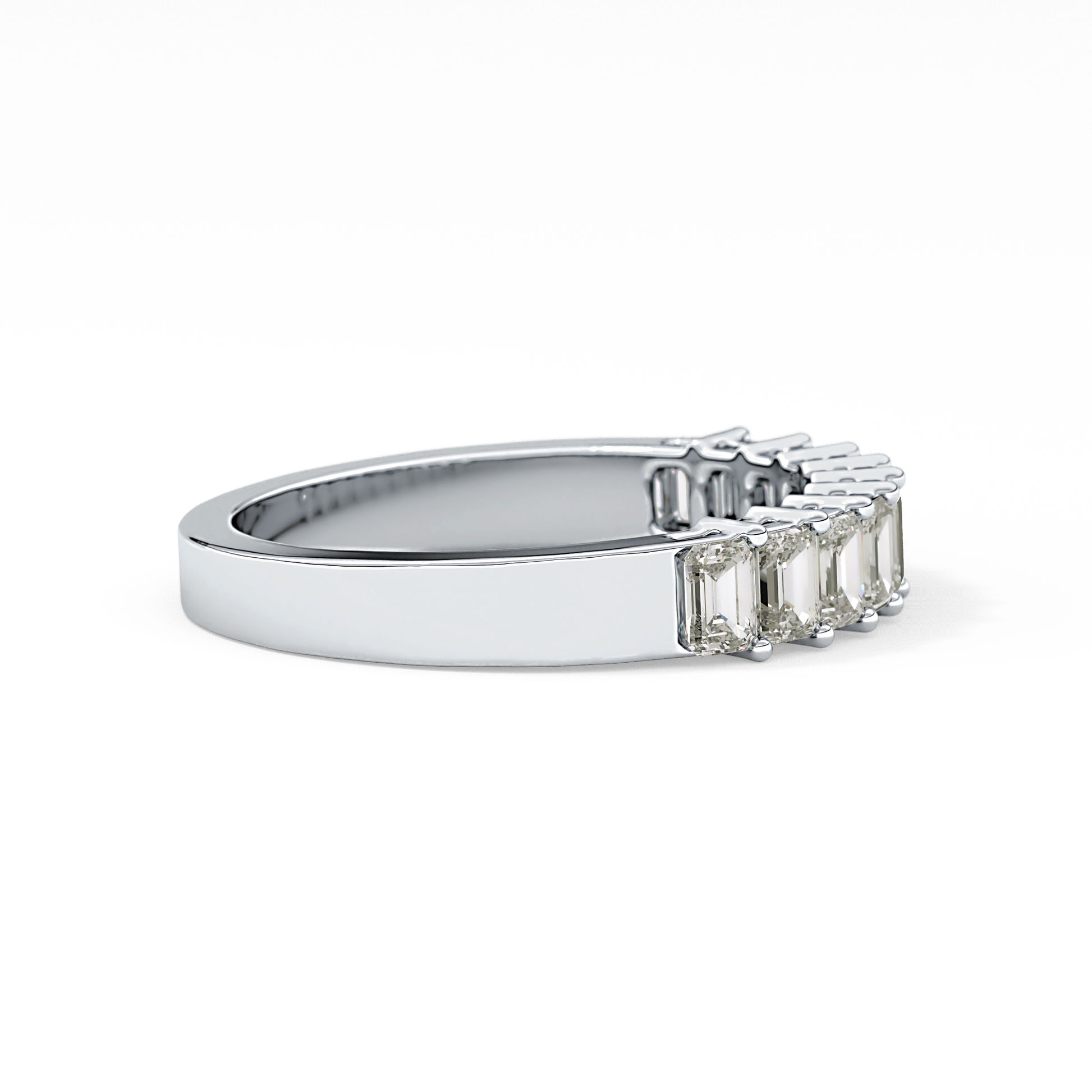 Half Eternity Wedding Band with 1.42 TCW Emerald Cut Moissanite – Yellow, White, or Rose Gold