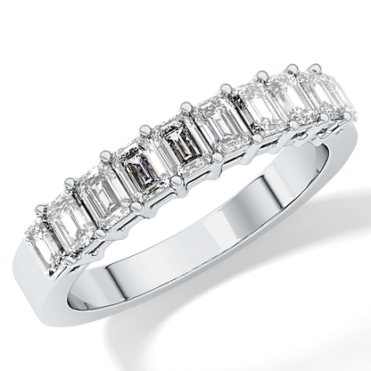 Half Eternity Wedding Band with 1.42 TCW Emerald Cut Moissanite – Yellow, White, or Rose Gold