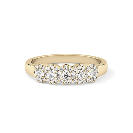 Five Stones and Halo Wedding Band with 0.53 TCW Round Cut Moissanite – Yellow, White, or Rose Gold
