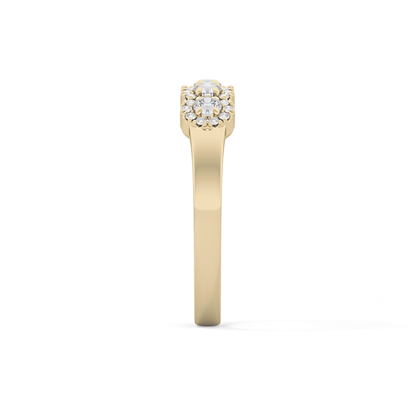 Five Stones and Halo Wedding Band with 0.53 TCW Round Cut Moissanite – Yellow, White, or Rose Gold