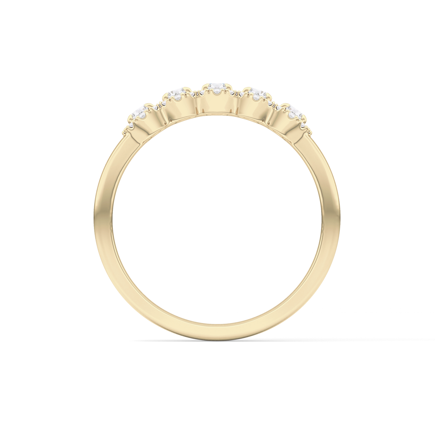 Five Stones and Halo Wedding Band with 0.53 TCW Round Cut Moissanite – Yellow, White, or Rose Gold