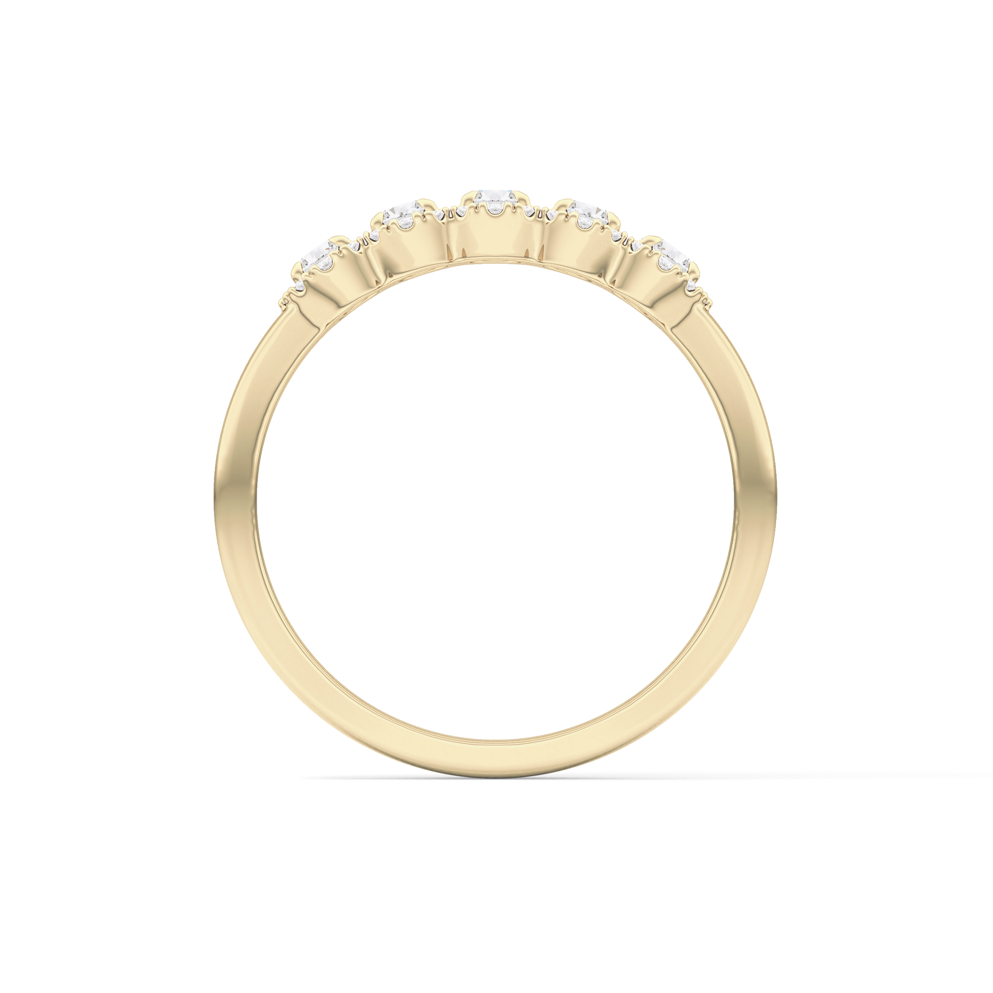 Five Stones and Halo Wedding Band with 0.53 TCW Round Cut Moissanite – Yellow, White, or Rose Gold