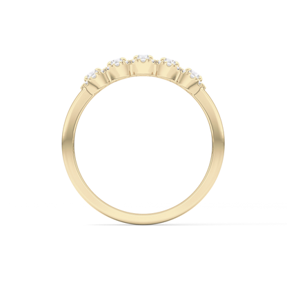 Five Stones and Halo Wedding Band with 0.53 TCW Round Cut Moissanite – Yellow, White, or Rose Gold