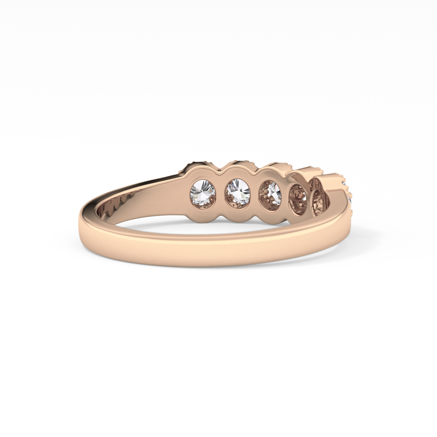 Five Stones and Halo Wedding Band with 0.53 TCW Round Cut Moissanite – Yellow, White, or Rose Gold