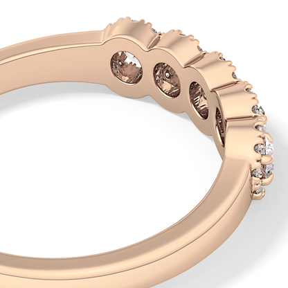 Five Stones and Halo Wedding Band with 0.53 TCW Round Cut Moissanite – Yellow, White, or Rose Gold