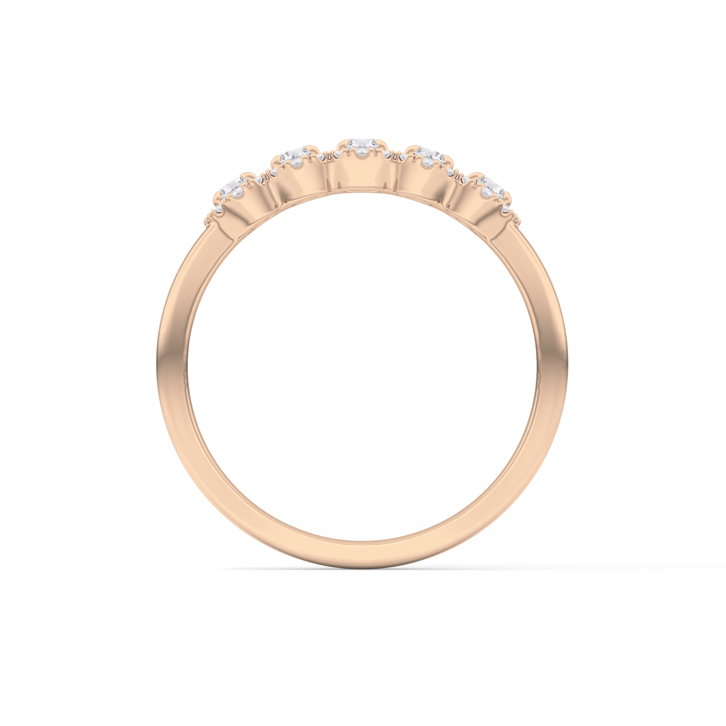 Five Stones and Halo Wedding Band with 0.53 TCW Round Cut Moissanite – Yellow, White, or Rose Gold