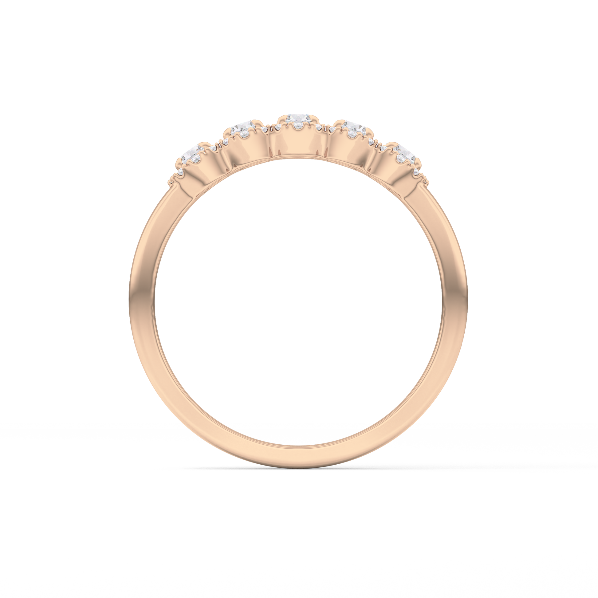 Five Stones and Halo Wedding Band with 0.53 TCW Round Cut Moissanite – Yellow, White, or Rose Gold