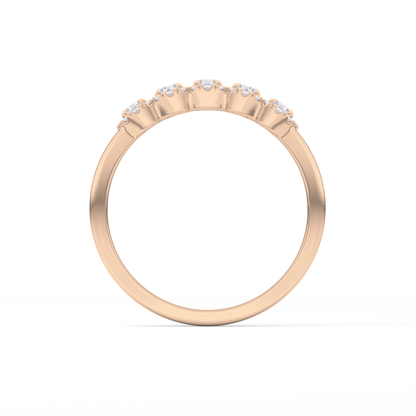 Five Stones and Halo Wedding Band with 0.53 TCW Round Cut Moissanite – Yellow, White, or Rose Gold