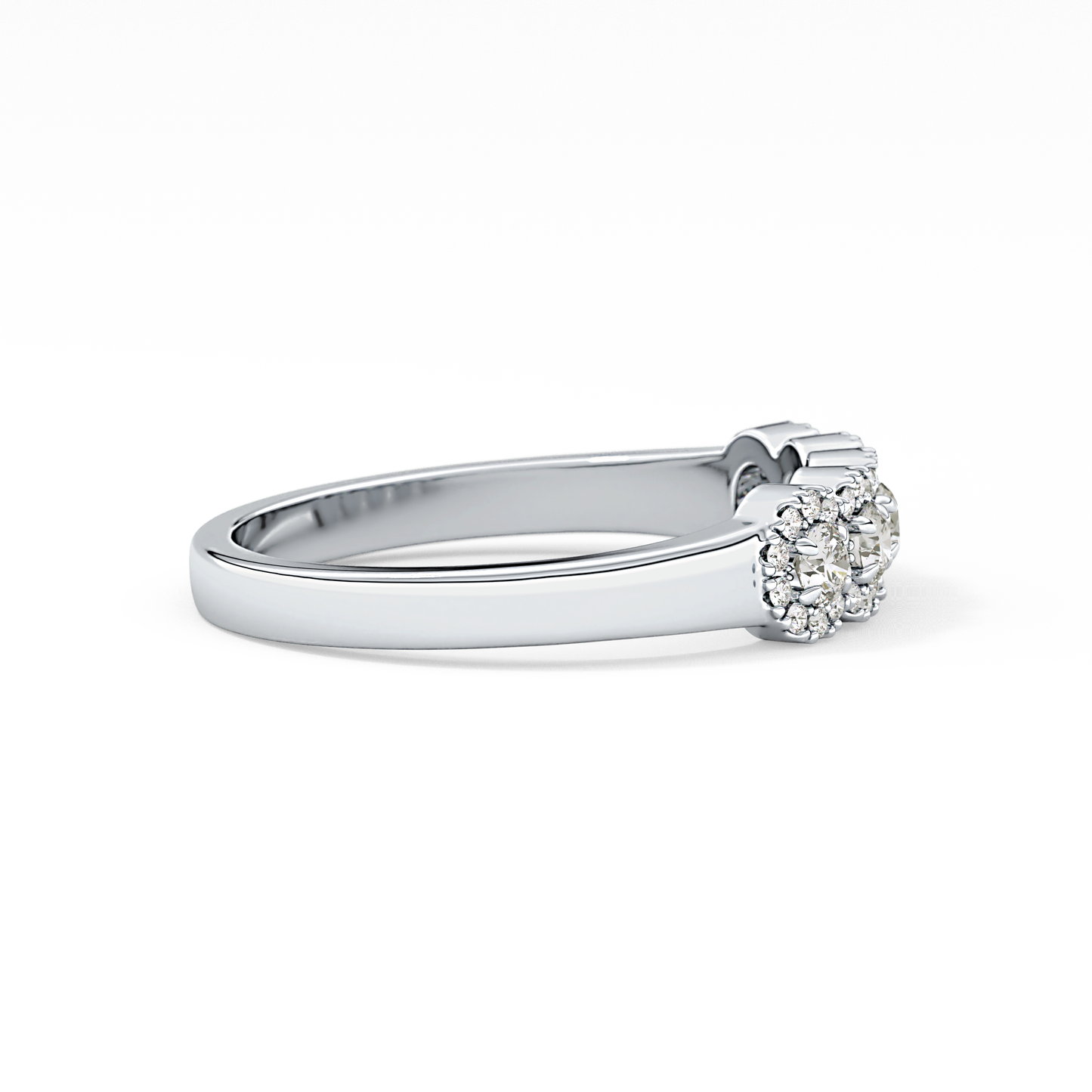 Five Stones and Halo Wedding Band with 0.53 TCW Round Cut Moissanite – Yellow, White, or Rose Gold