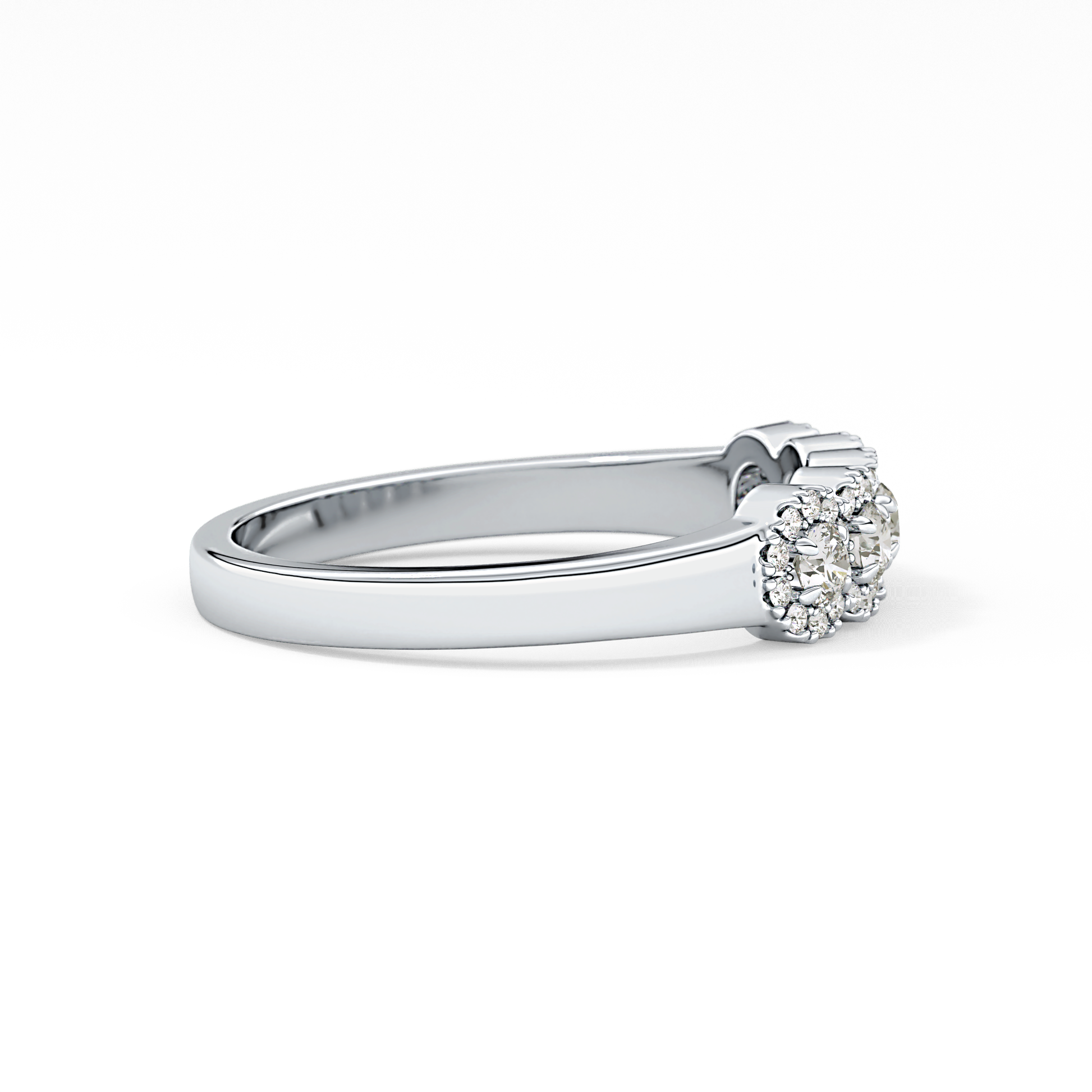 Five Stones and Halo Wedding Band with 0.53 TCW Round Cut Moissanite – Yellow, White, or Rose Gold