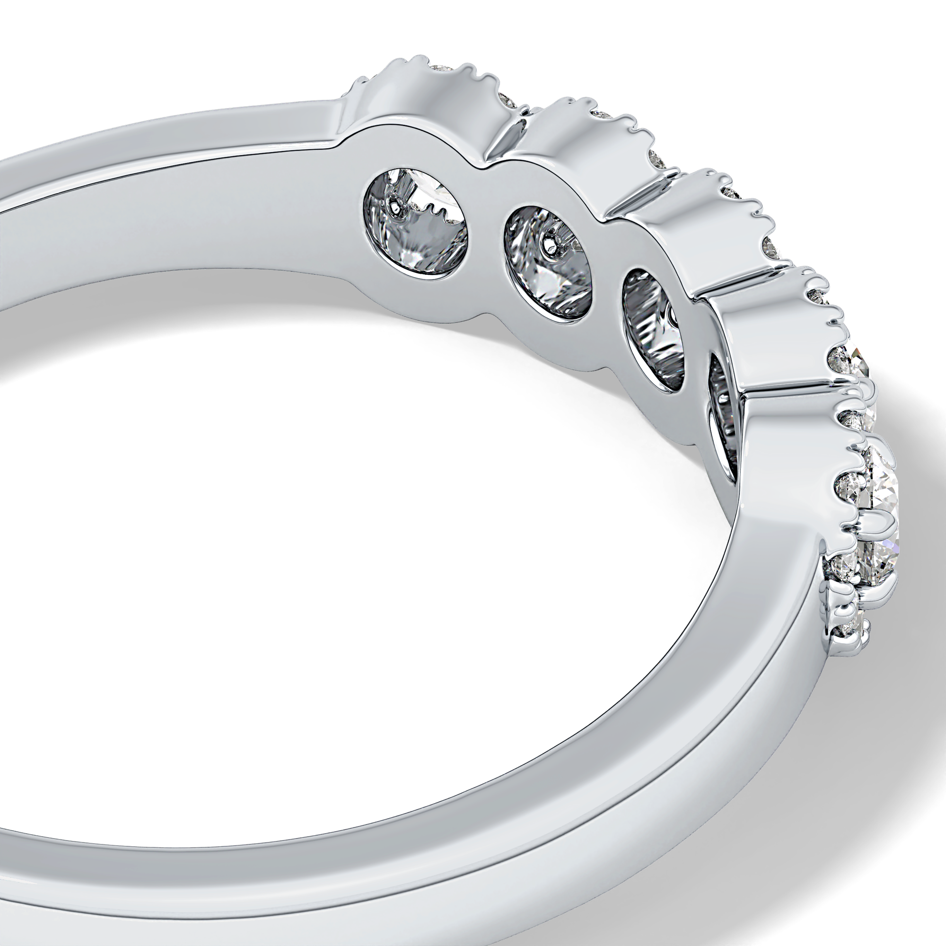 Five Stones and Halo Wedding Band with 0.53 TCW Round Cut Moissanite – Yellow, White, or Rose Gold