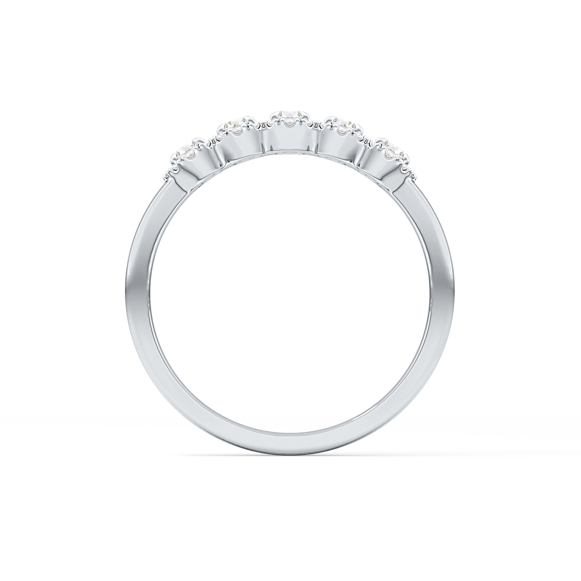 Five Stones and Halo Wedding Band with 0.53 TCW Round Cut Moissanite – Yellow, White, or Rose Gold