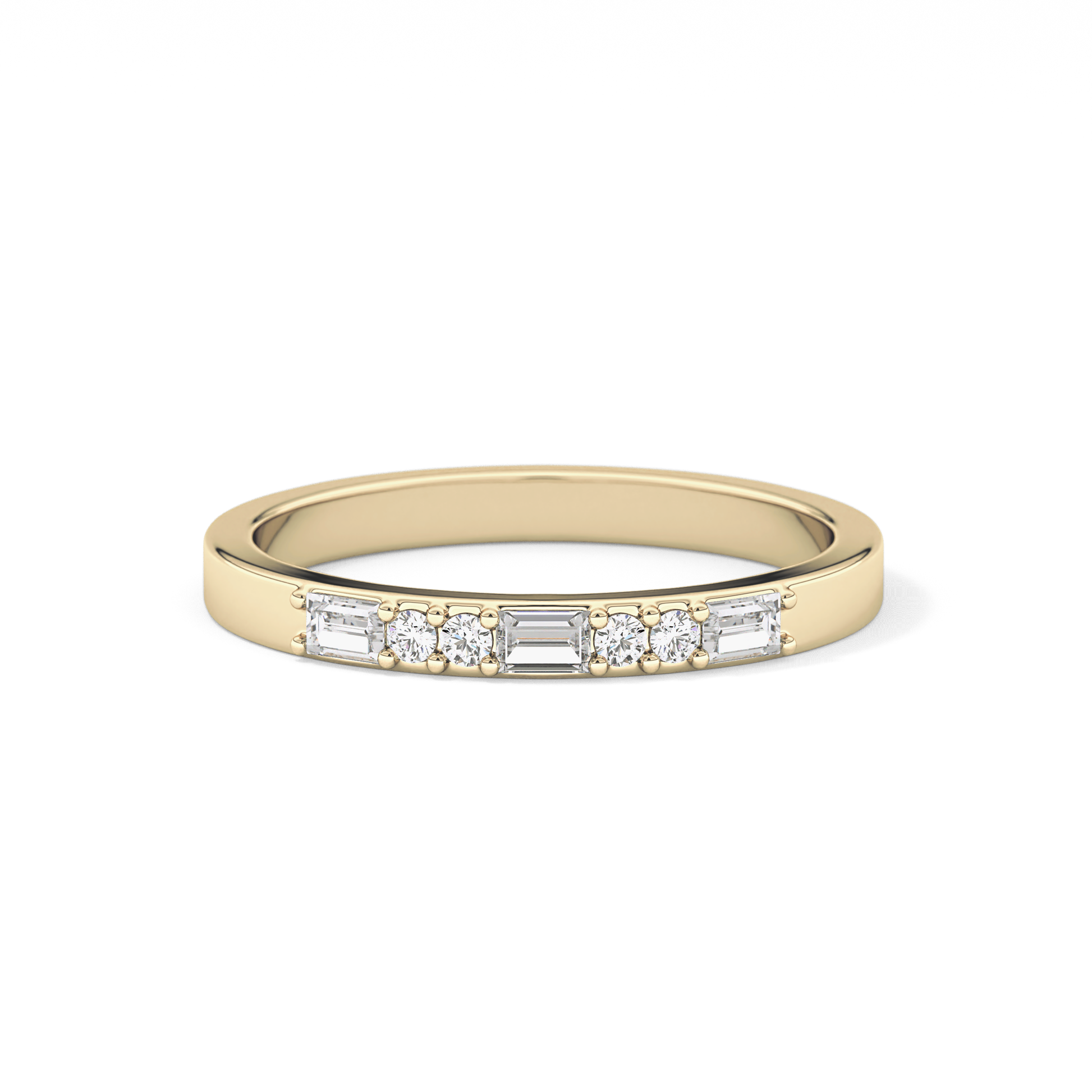 Alternate Setting Wedding Band with 0.31 TCW Round and Baguette Cut Moissanite – Yellow, White, or Rose Gold