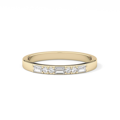 Alternate Setting Wedding Band with 0.31 TCW Round and Baguette Cut Moissanite – Yellow, White, or Rose Gold