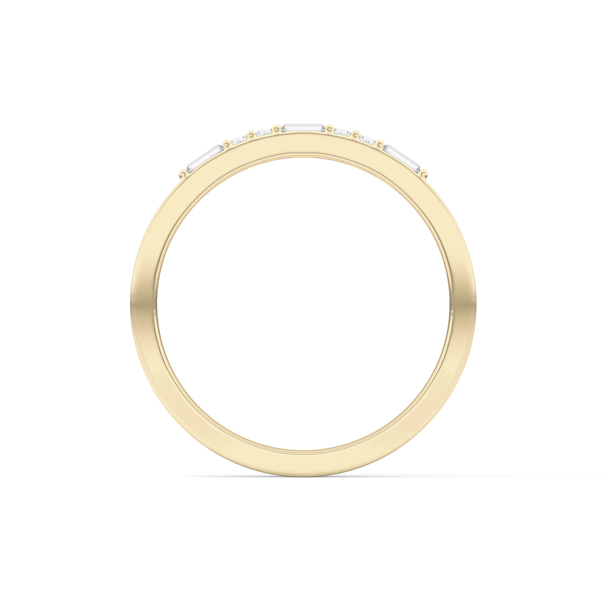 Alternate Setting Wedding Band with 0.31 TCW Round and Baguette Cut Moissanite – Yellow, White, or Rose Gold