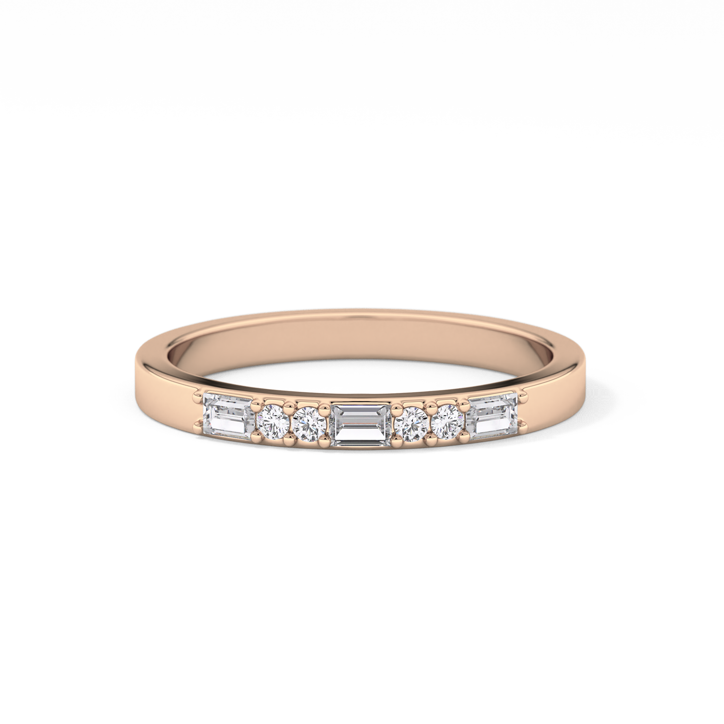 Alternate Setting Wedding Band with 0.31 TCW Round and Baguette Cut Moissanite – Yellow, White, or Rose Gold
