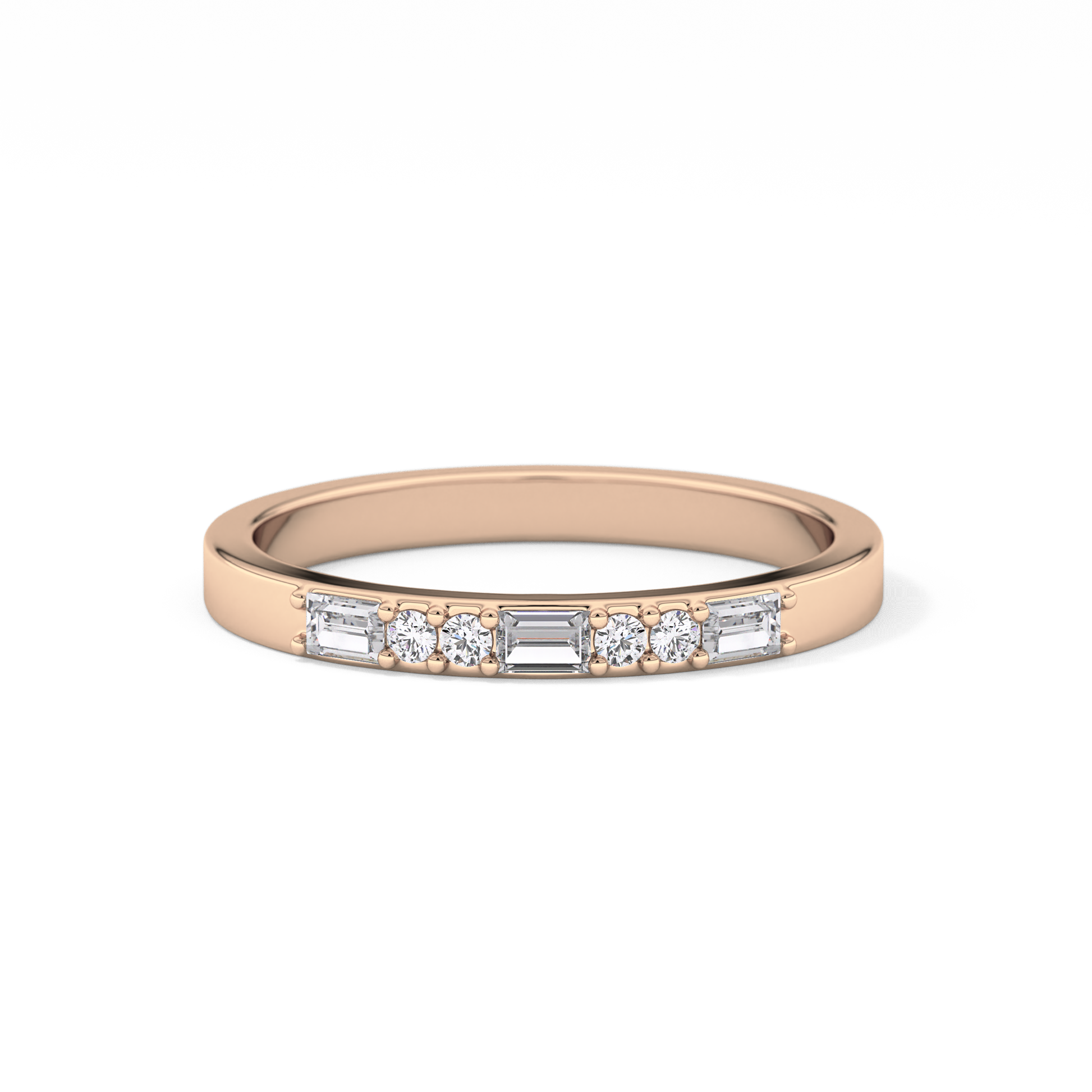 Alternate Setting Wedding Band with 0.31 TCW Round and Baguette Cut Moissanite – Yellow, White, or Rose Gold