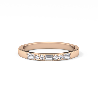 Alternate Setting Wedding Band with 0.31 TCW Round and Baguette Cut Moissanite – Yellow, White, or Rose Gold