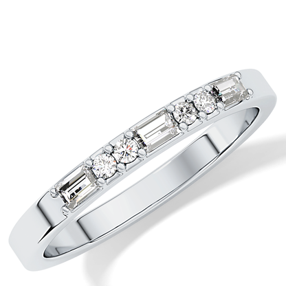 Alternate Setting Wedding Band with 0.31 TCW Round and Baguette Cut Moissanite – Yellow, White, or Rose Gold