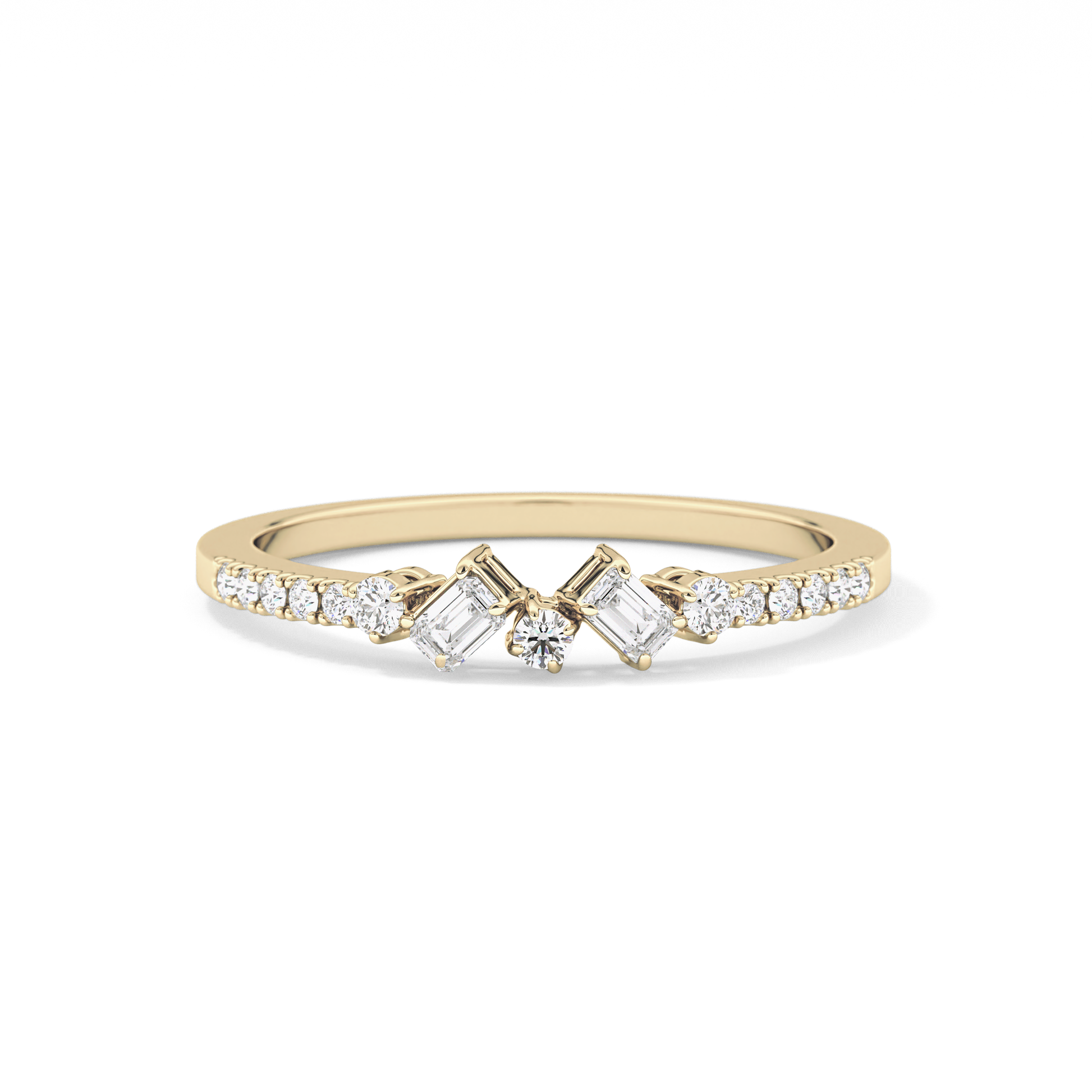 Multi Stones Wedding Band with 0.3 TCW Round and Emerald Cut Moissanite – Yellow, White, or Rose Gold