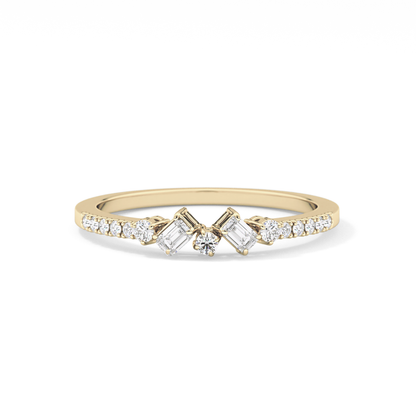 Multi Stones Wedding Band with 0.3 TCW Round and Emerald Cut Moissanite – Yellow, White, or Rose Gold