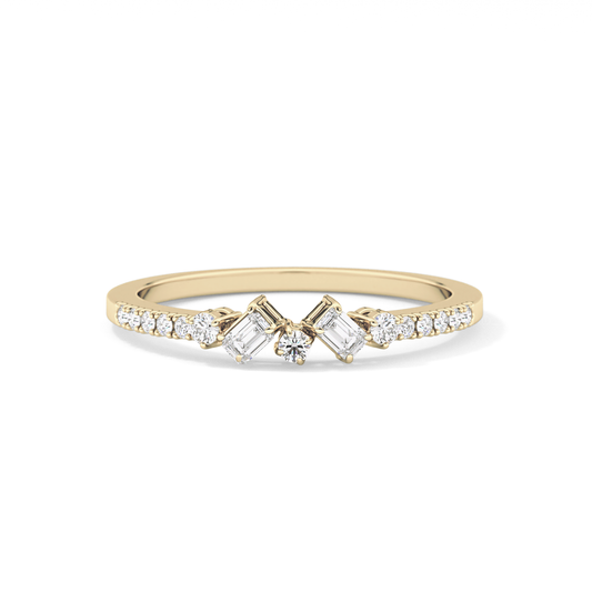 Multi Stones Wedding Band with 0.3 TCW Round and Emerald Cut Moissanite – Yellow, White, or Rose Gold