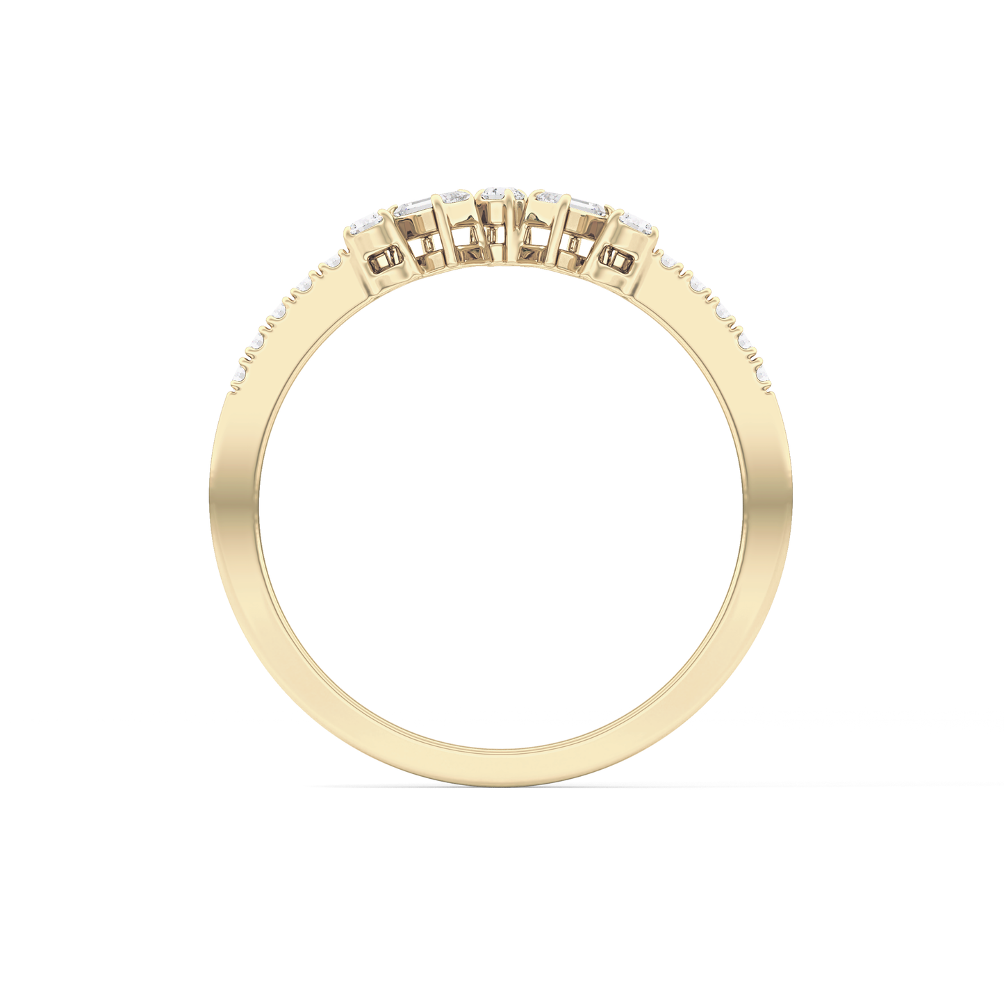 Multi Stones Wedding Band with 0.3 TCW Round and Emerald Cut Moissanite – Yellow, White, or Rose Gold