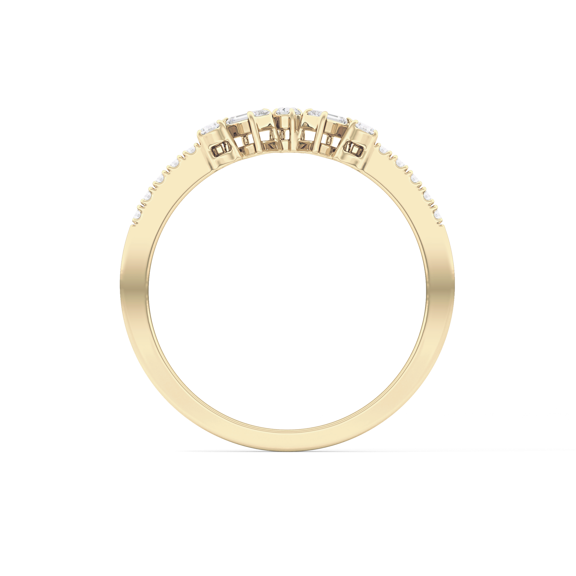 Multi Stones Wedding Band with 0.3 TCW Round and Emerald Cut Moissanite – Yellow, White, or Rose Gold