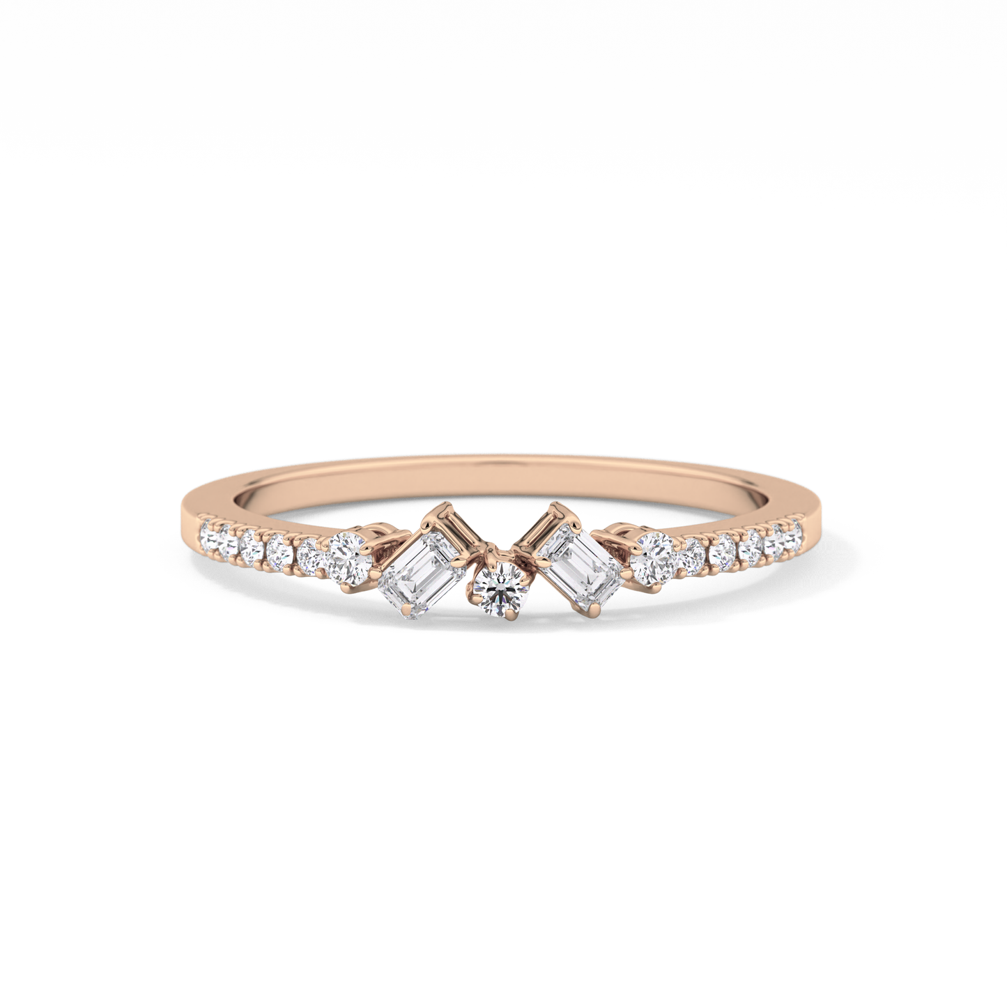 Multi Stones Wedding Band with 0.3 TCW Round and Emerald Cut Moissanite – Yellow, White, or Rose Gold