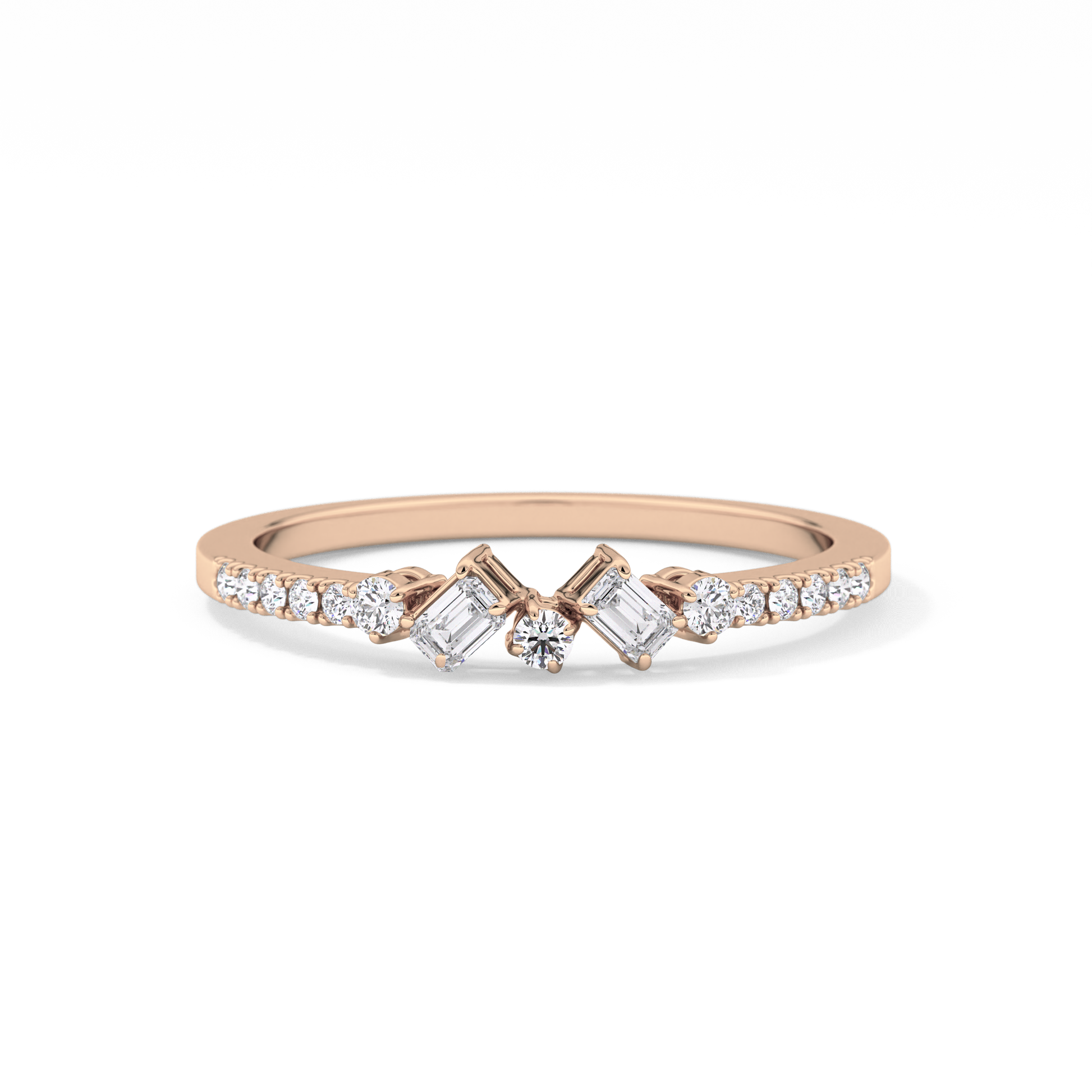 Multi Stones Wedding Band with 0.3 TCW Round and Emerald Cut Moissanite – Yellow, White, or Rose Gold