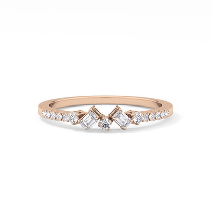 Multi Stones Wedding Band with 0.3 TCW Round and Emerald Cut Moissanite – Yellow, White, or Rose Gold