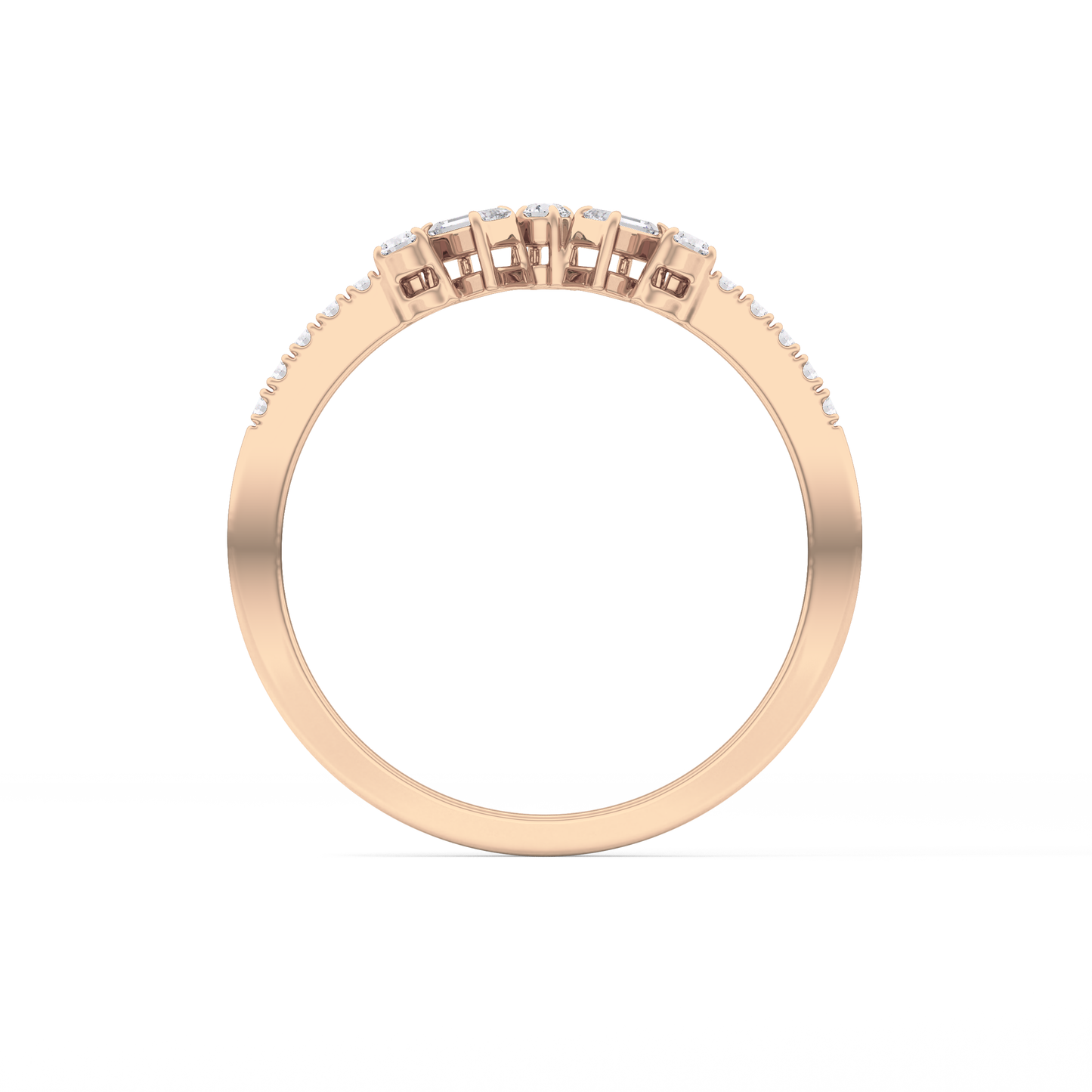 Multi Stones Wedding Band with 0.3 TCW Round and Emerald Cut Moissanite – Yellow, White, or Rose Gold